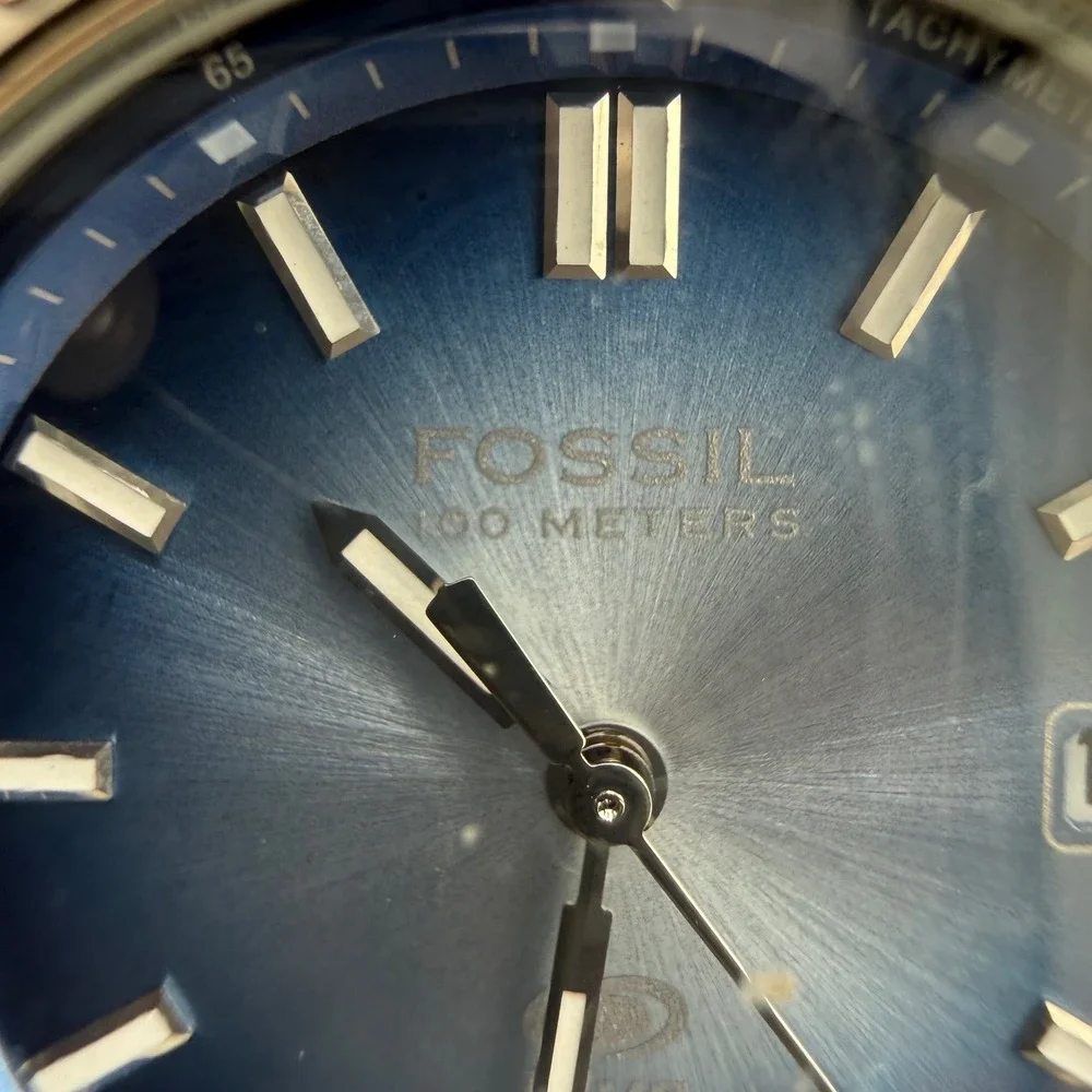 Vintage Fossil Blue Watch Blue Dial Stainless Steel BQ-9034 Mens 40mm UNTESTED